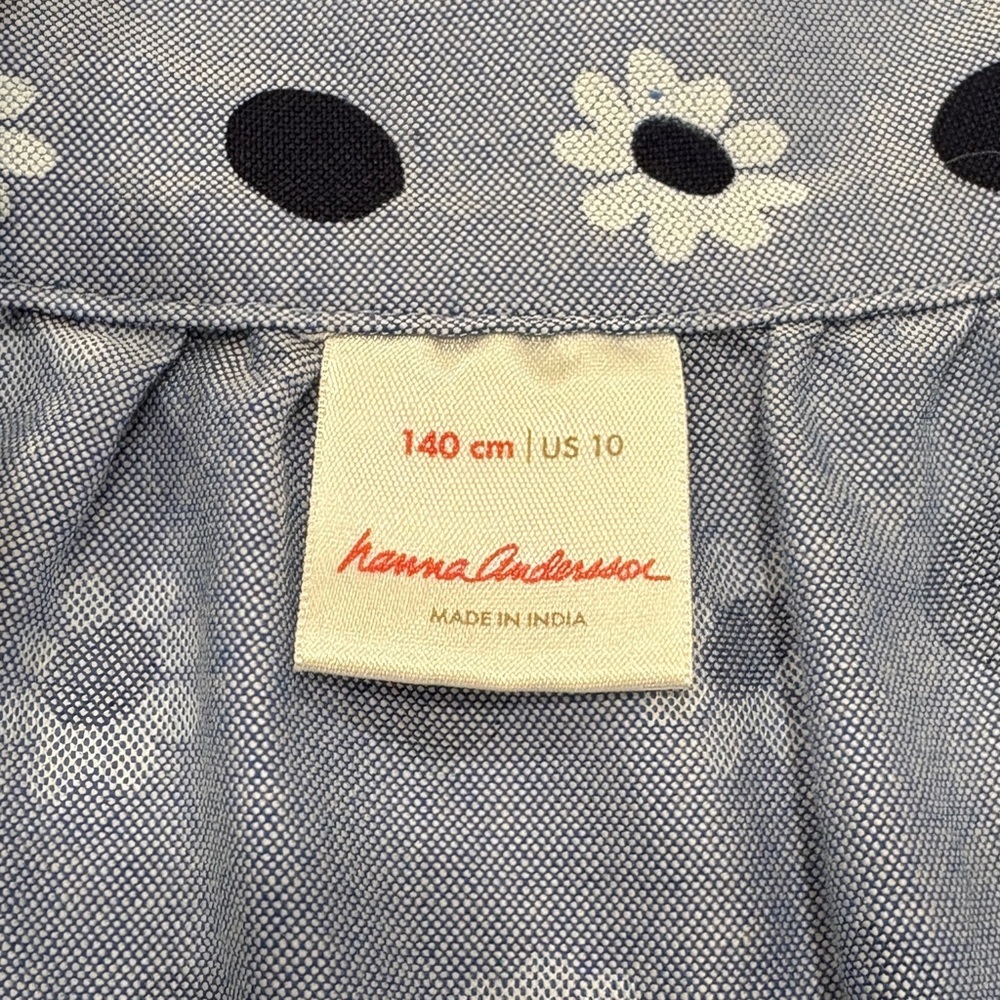 🌟HANNA ANDERSSON🌟 GIRLS CHAMBRAY FLORAL POLKA DOT TIERED SUN DRESS BLUE SZ 10 - Picture 6 of 9